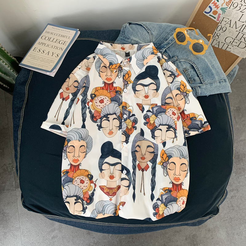 高级感花衬衫男ins潮夏季薄款港风复古短袖痞帅韩版日系衬衣沙滩