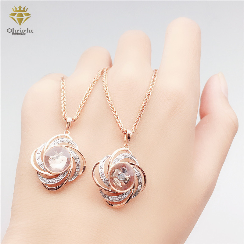 欧莱特珠宝俄罗斯紫金项链14k玫瑰彩金时来运转雪花颈饰