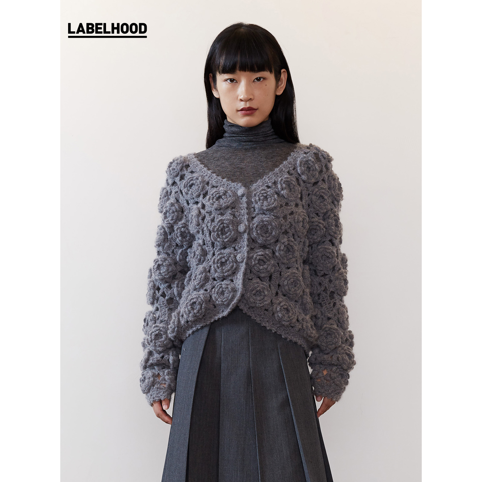 jacqueswei设计师品牌手工镂空钩花玫瑰毛衣针织衫明星毛衣