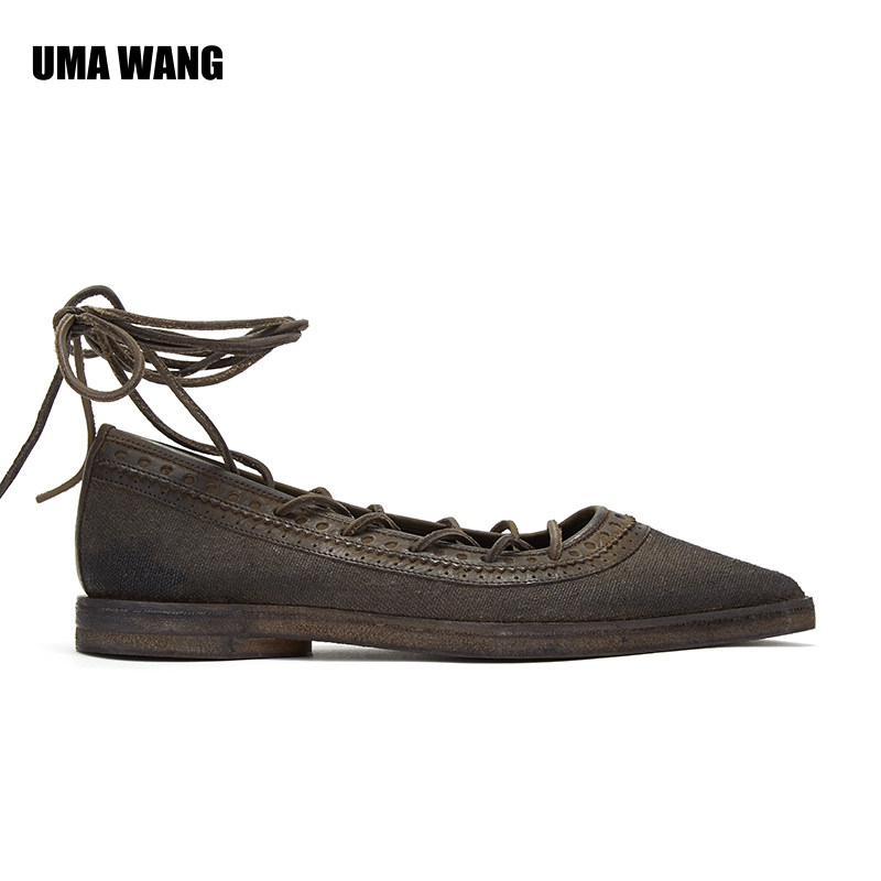 umawang交叉绑带尖头平底仙女日常单鞋单鞋