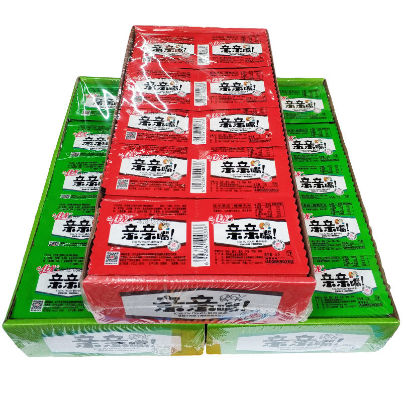 亲亲嘴小零食辣条大刀肉豆腐干5毛钱的麻辣烧100片整箱亲嘴一