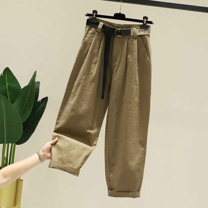 2022新款韩版宽松弹力老爹裤女高腰显瘦休闲九分裤百搭哈伦萝卜裤