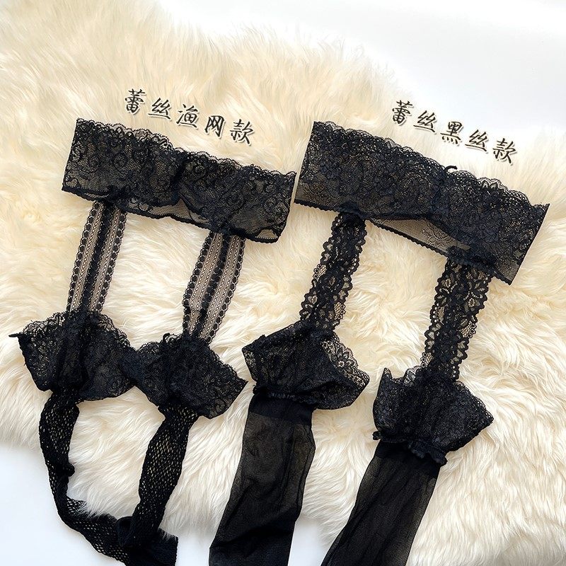 吊带丝袜情趣开裆网袜大腿根长筒袜黑丝情调超薄蕾丝一体吊带袜女