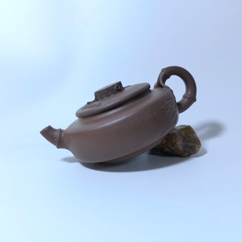 宜兴紫砂茶壶大师季益顺330cc松树竹节原矿紫泥手工茶壶