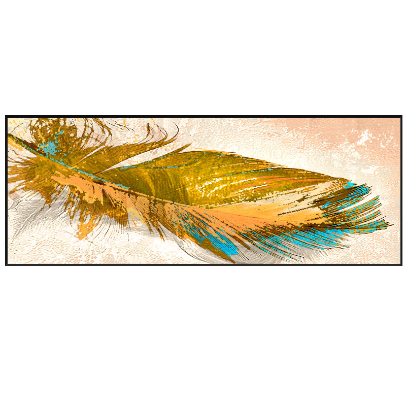 手绘简美金色羽毛油画卧室床头长条轻奢挂画油画
