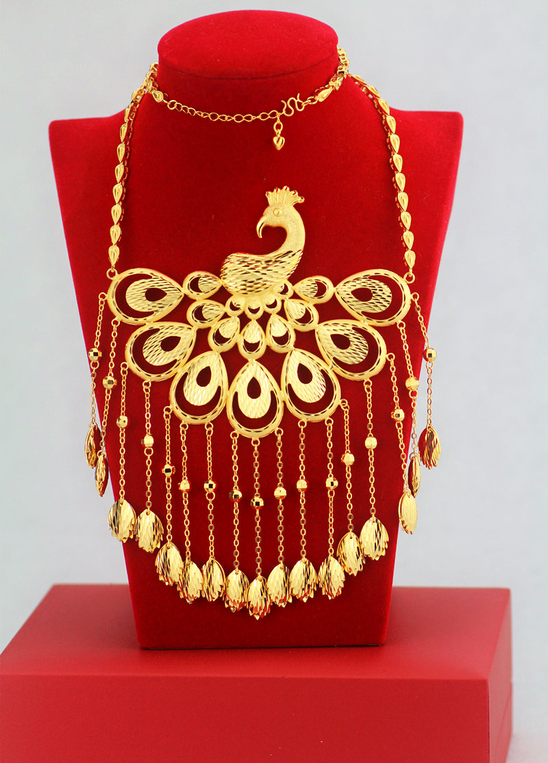 项链新款黄金新娘结婚镀金孔雀金项链婚庆金饰品项链