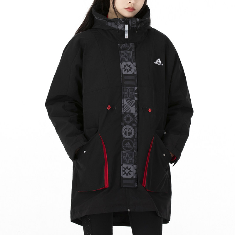 adidas阿迪达斯腰果花防风衣2022冬季新款连帽运动运动茄克