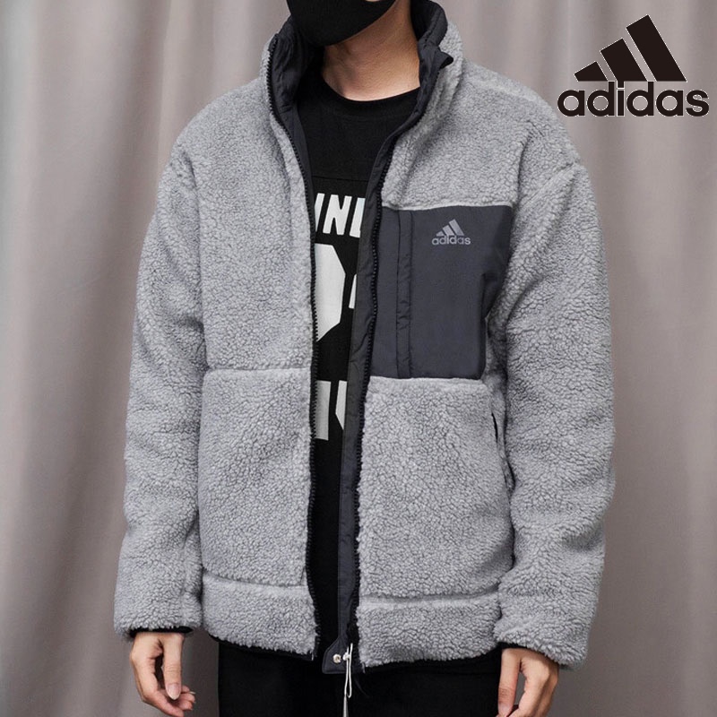 阿迪达斯羊羔绒棉服男春季毛粒绒保暖双面穿运动服宽松外套GF0051