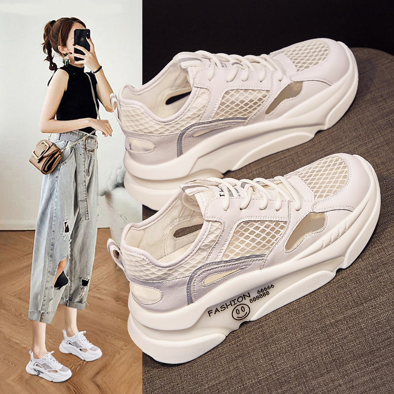 镂空运动凉鞋女2022年夏季新款包头透气老爹鞋百搭爆款厚底小白鞋