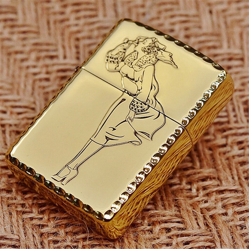 zippo原装正品打火机纯铜盔甲机风女点烟防风煤油zippo