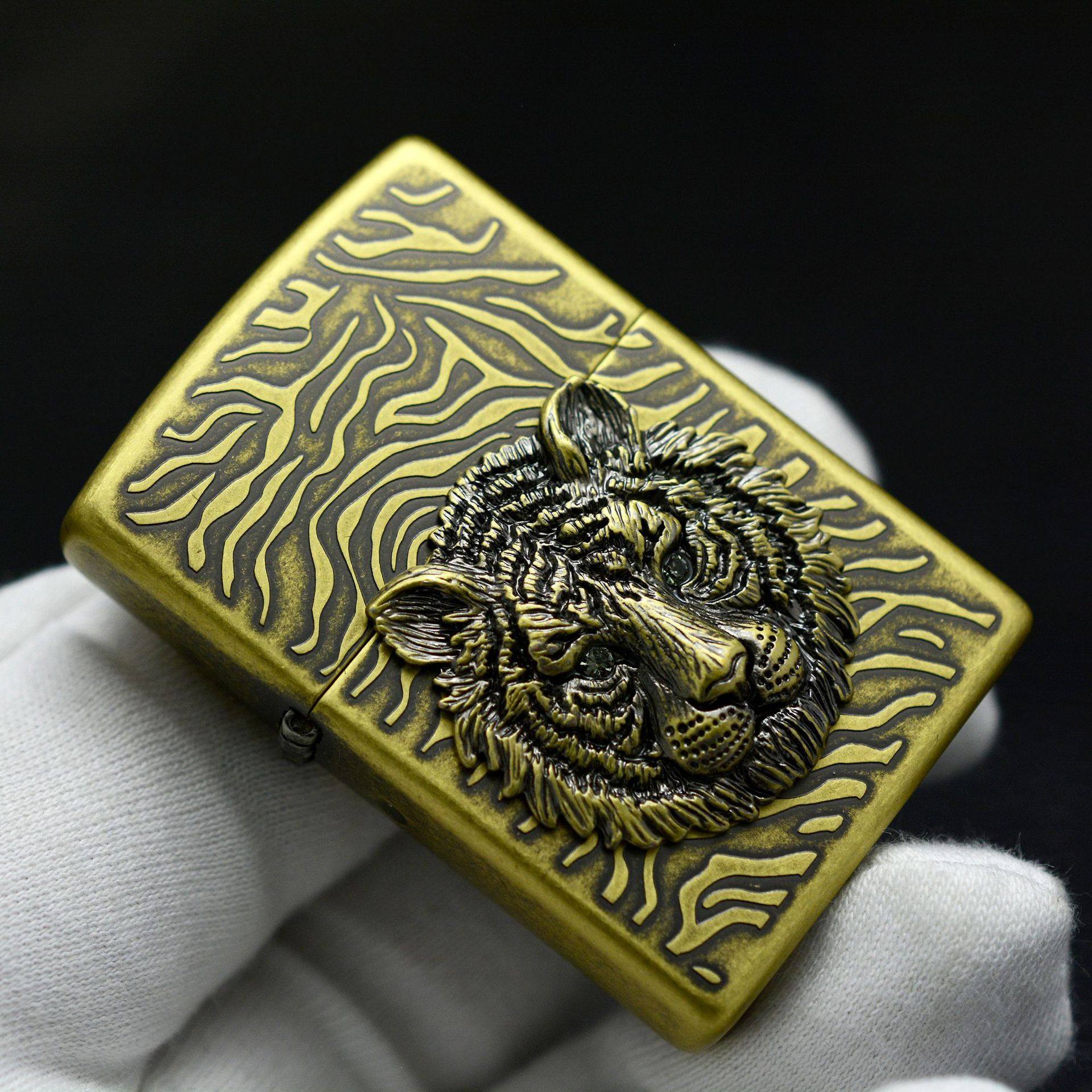 zippo打火机官方正版芝宝宝虎眼贴章古铜虎头徽章zippo