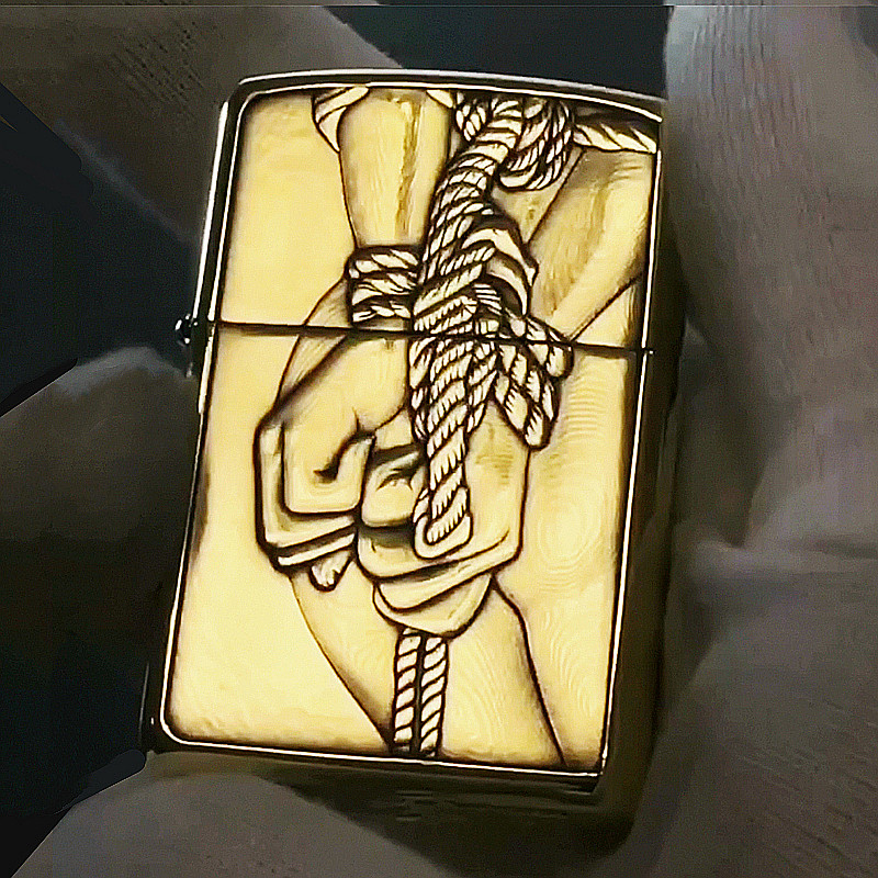 打火机zippo芝宝正版纯铜盔甲机浮雕捆绑艺术束缚zippo