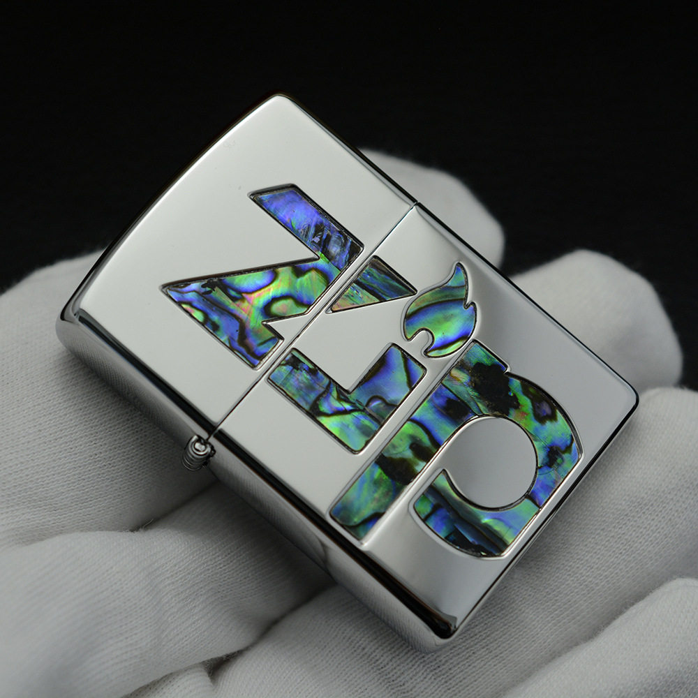 zippo正品防风打火机正版芝宝贝壳彩贝镶嵌标志zippo