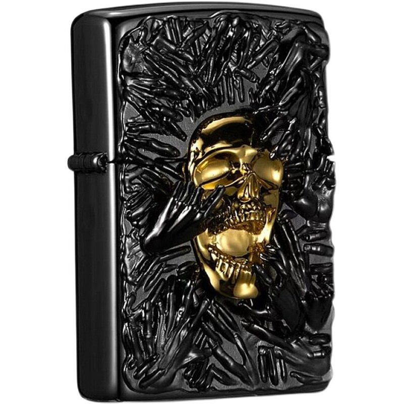 打火机zippo正版原装金色灵魂骷髅项链礼盒套装zippo