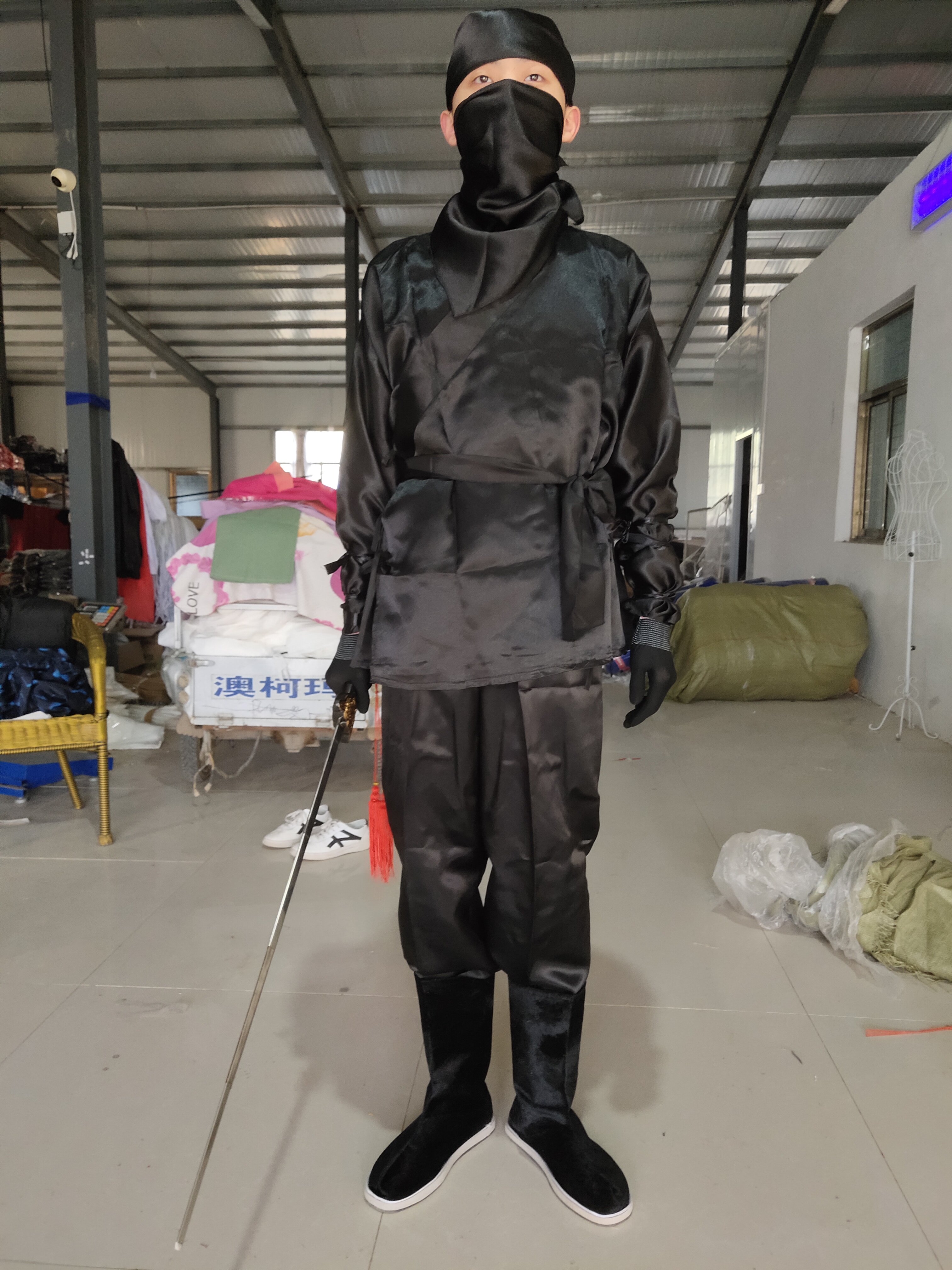 古装夜行衣男套装刺客古代黑色棉麻蒙面面人其他民族服装