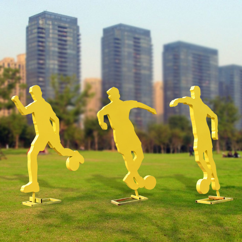 不锈钢铁艺剪影踢球雕塑抽象运动运动人人物户外摆件