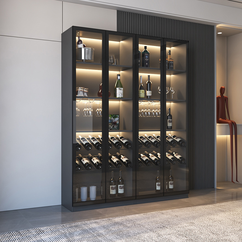 轻奢酒柜靠墙玻璃门展示柜客厅一体高档储物柜家用酒柜