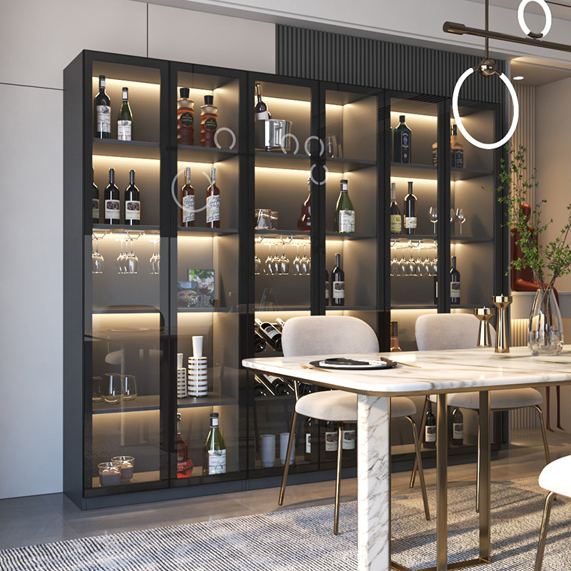 轻奢酒柜靠墙玻璃门展示柜客厅一体高档储物柜家用酒柜