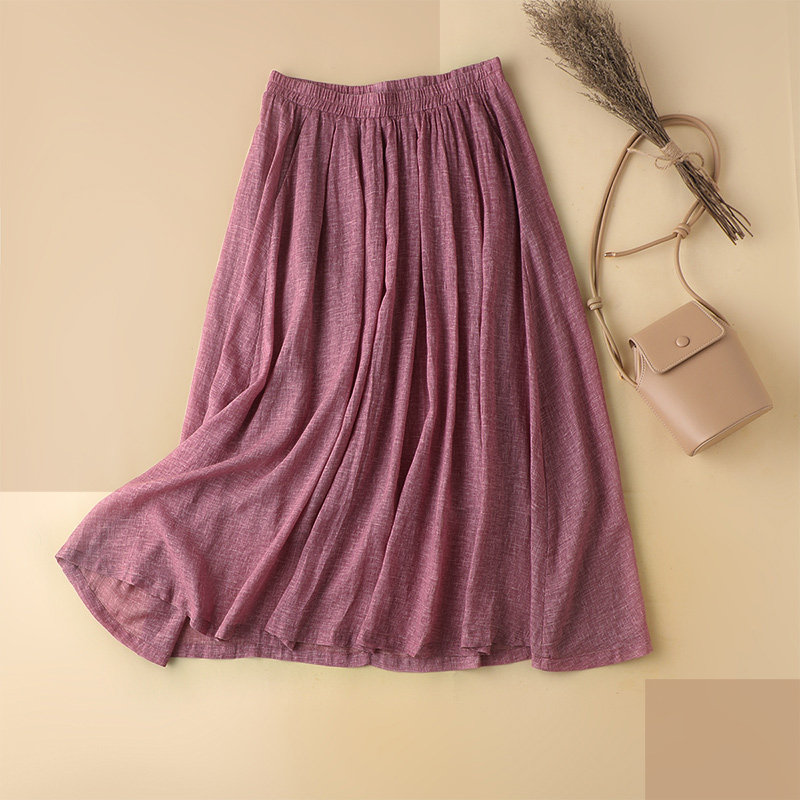 半身大摆中长休闲气质松紧裙女苎麻清仓逸仙半身裙