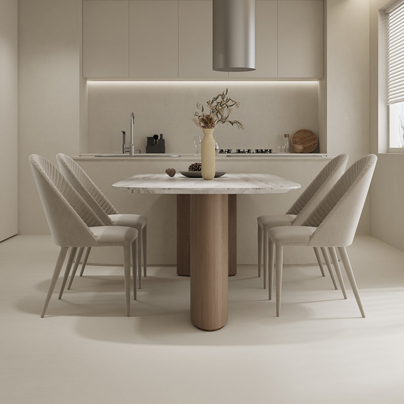 侘寂奶油风德利丰餐台轻奢岩板餐桌椅组合家用岩板餐桌