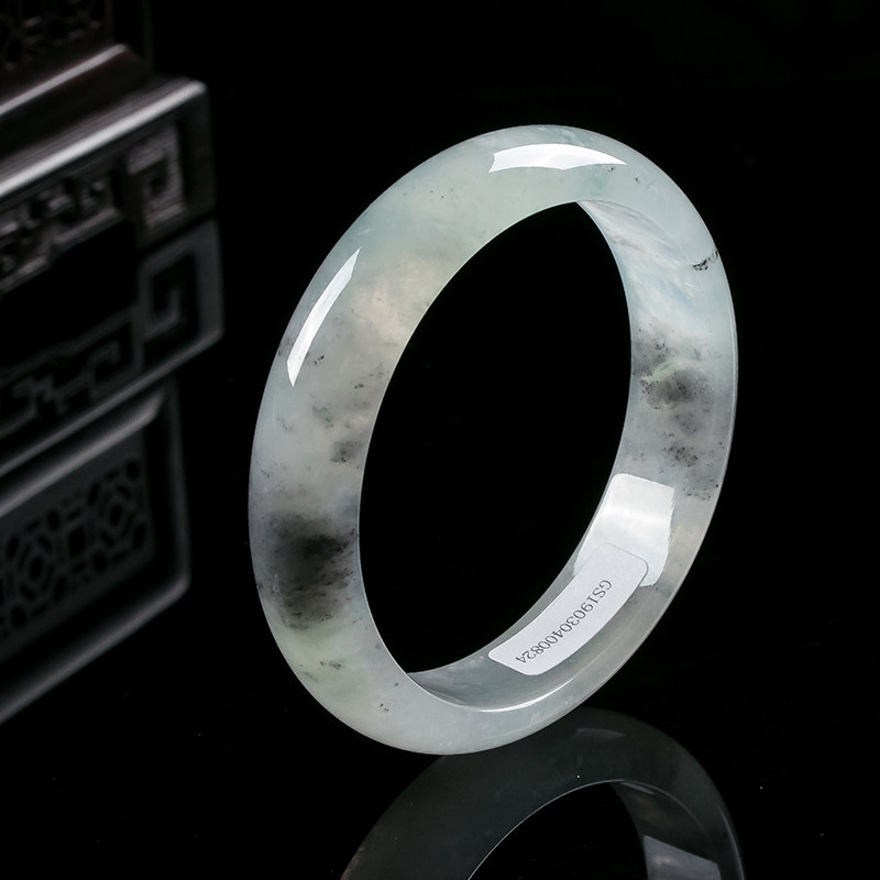 翠贵人翡翠a货手镯高冰种乌鸡飘花手镯 翡翠玉石玉镯54圈翡翠镯子