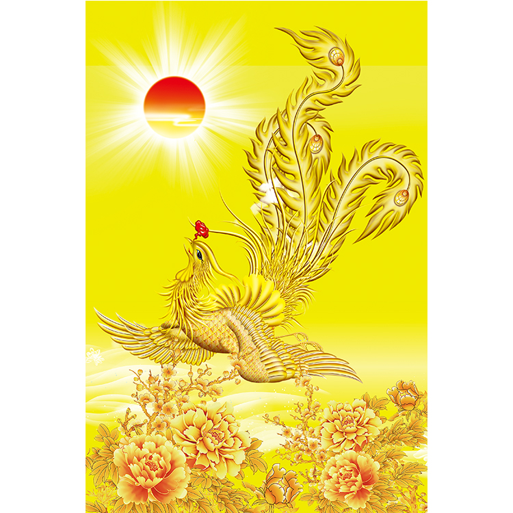 金凤凰装饰画牡丹凤凰太阳图吉吉祥鸟客厅办公室招财现代装饰画