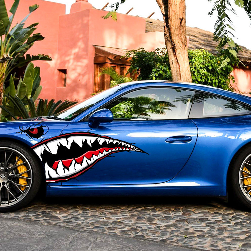 汽车个性贴纸鲨鱼鱼头车贴大白鲨涂鸦车身创意汽车防雨