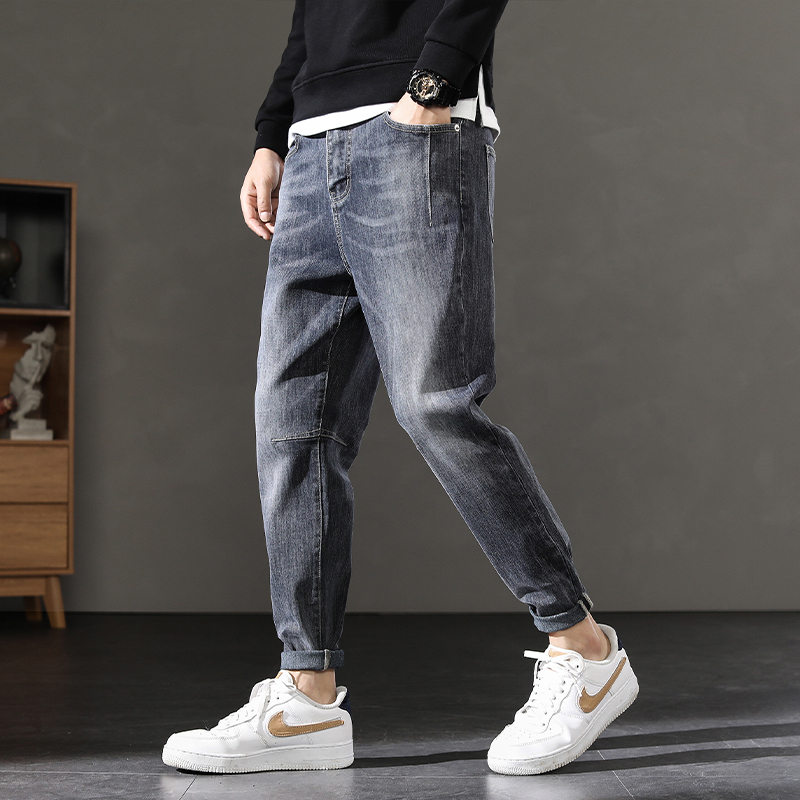 青少年男士牛仔裤宽松潮牌弹力力加加大小脚哈伦牛仔裤