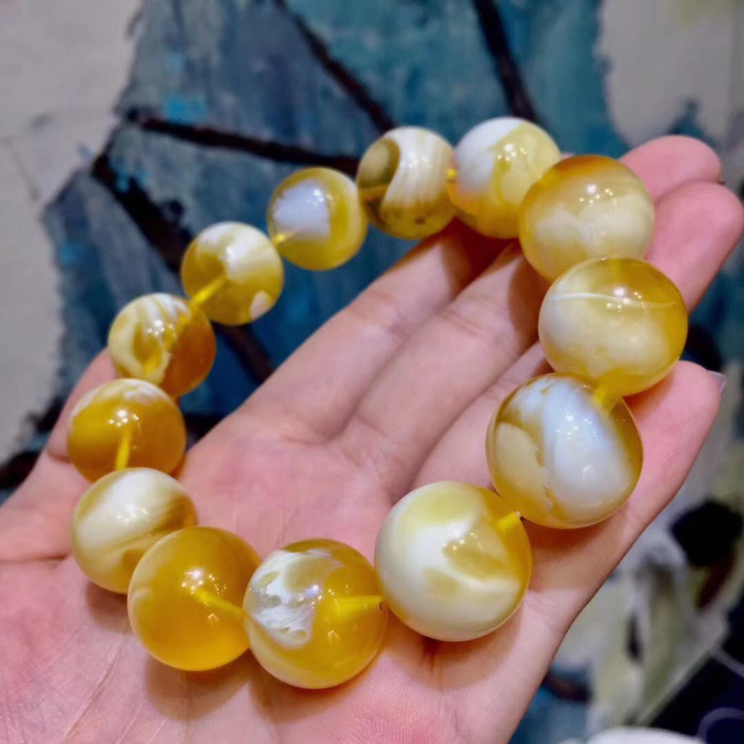 老钱蜜蜡纯天然波罗的海琥珀蜜蜡俄料白花蜡单圈圆珠男女款佛珠