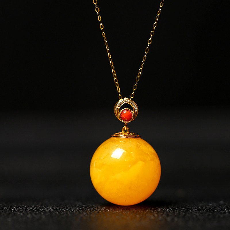 蜜蜡项链老钱天然俄料吊坠毛衣金项链颈饰