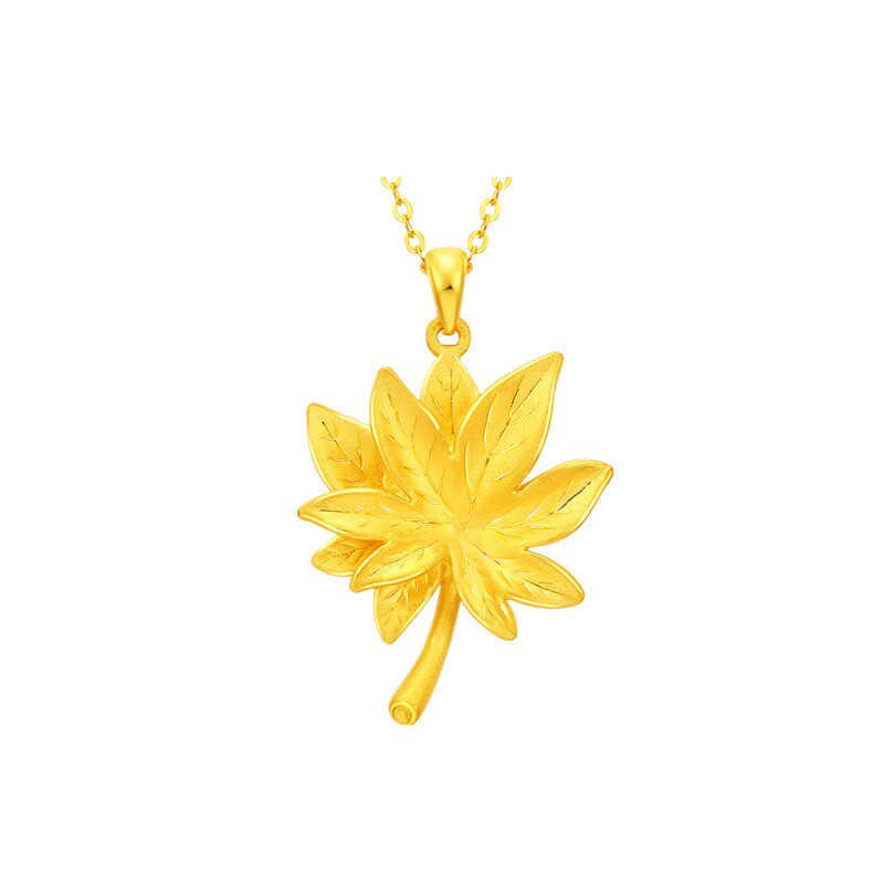 24k纯金金时尚足金锁骨枫叶吊坠黄金硬金3d颈饰