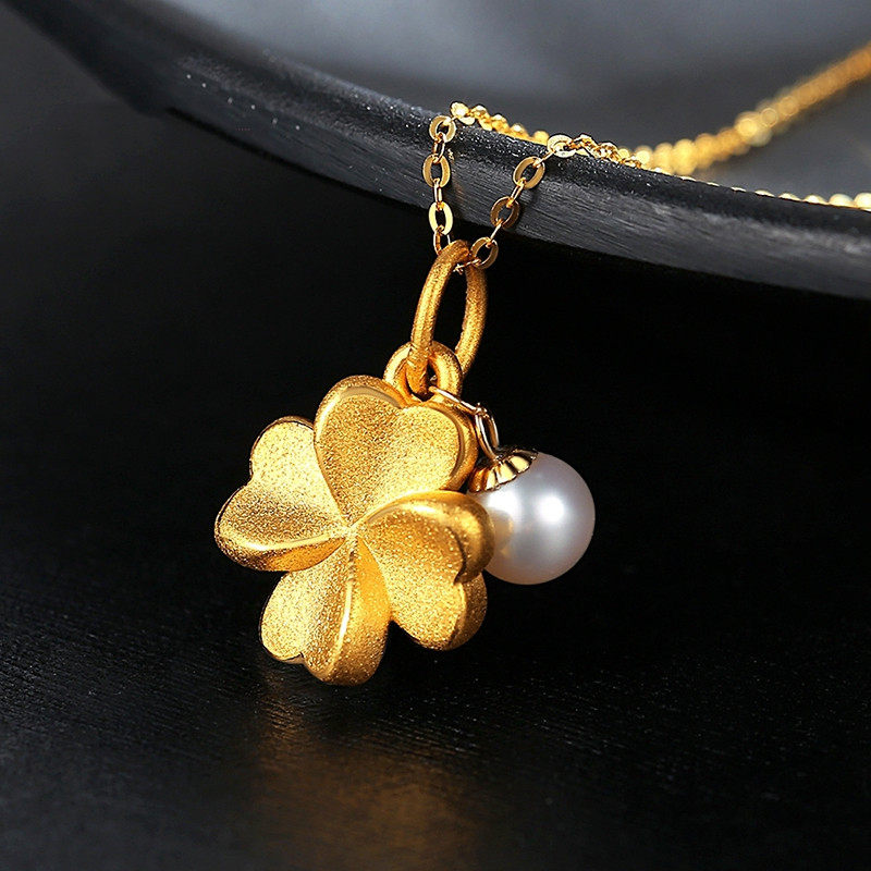 24k黄金项链纯金四叶草吊坠时尚简约气质锁骨链999足金正品颈饰女