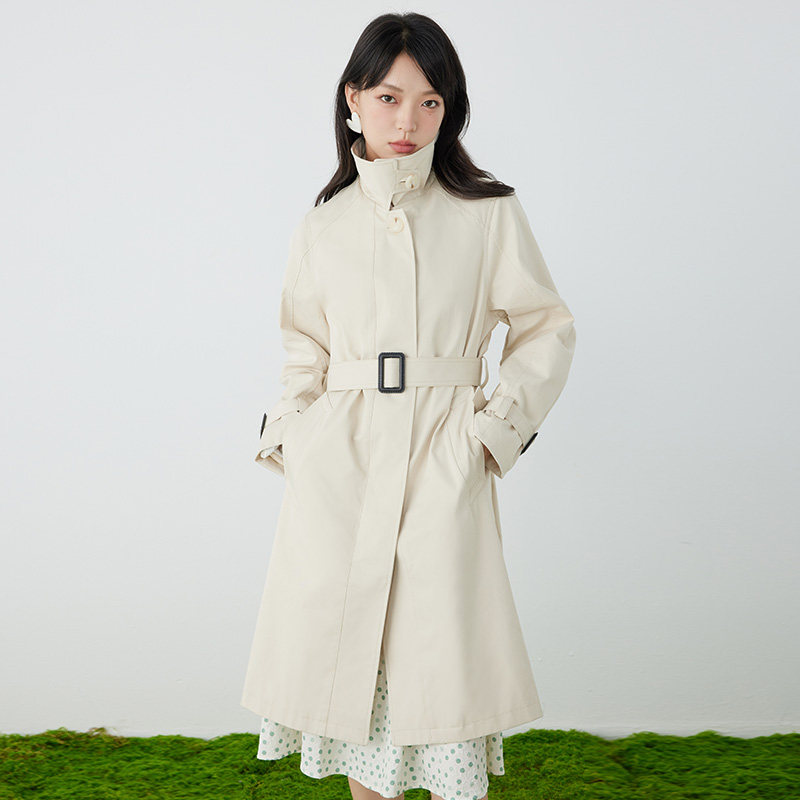 杏色风衣女中中长2023年早春新款气质翻领外套风衣