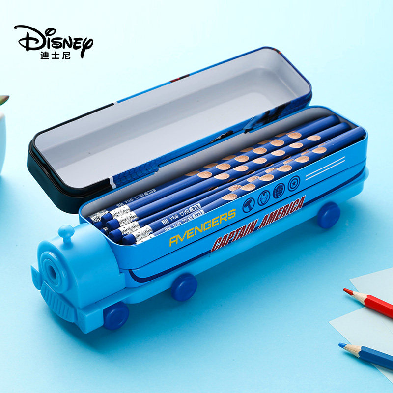 迪士尼文具盒男小学生文具用品女幼儿园多功能铁笔盒小汽车六一儿童