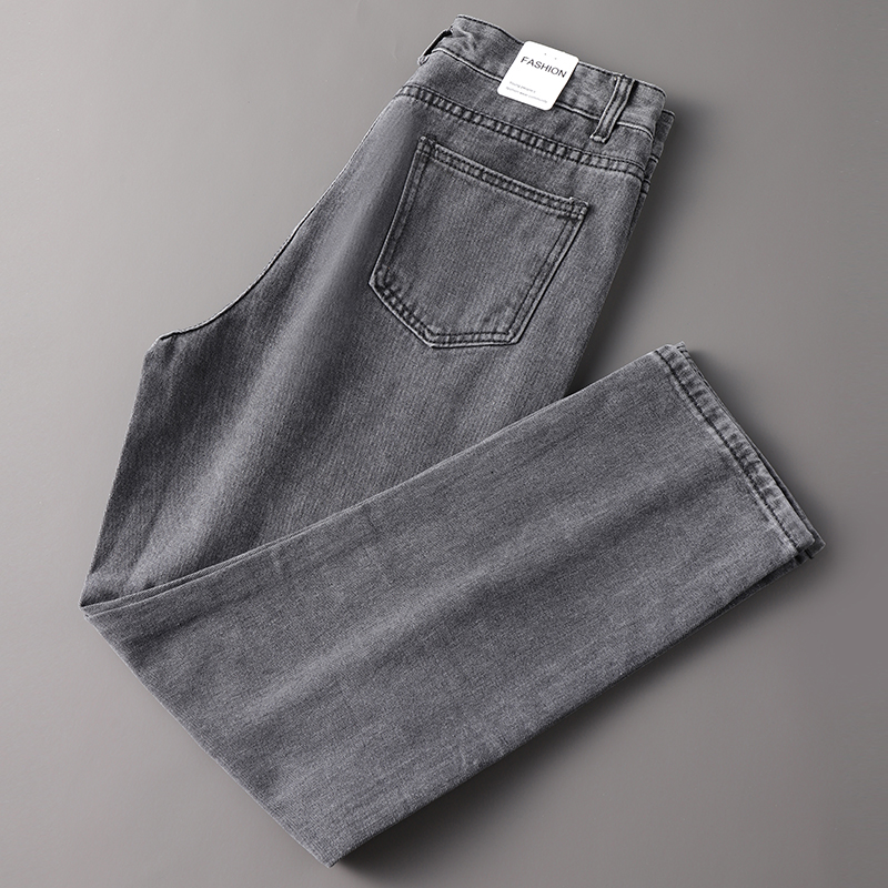 简约百搭黑灰色牛仔裤男宽松小脚2020春夏季薄款