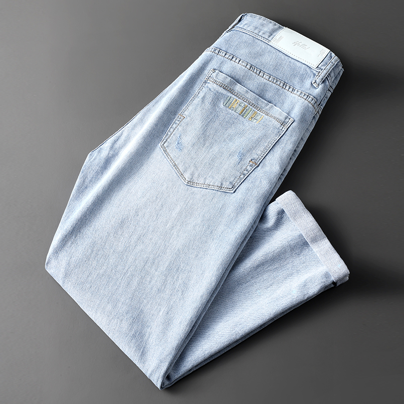 SWEE浅蓝夏季薄款牛仔裤男极简休闲棉弹水洗宽松小脚百搭款九分裤