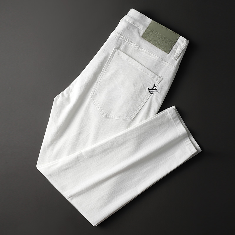 网红潮牌白色牛仔裤男士2021夏季新款宽松小脚九分裤微弹舒适潮流
