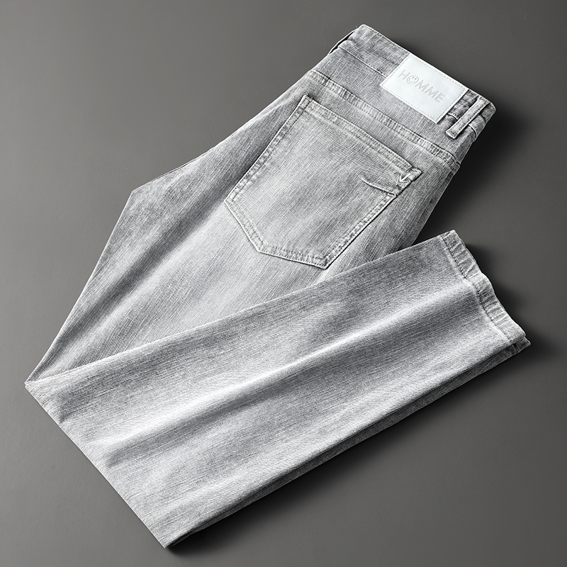 浅色牛仔裤男2021年新款 修身小脚简约百搭 春夏季灰色薄款九分