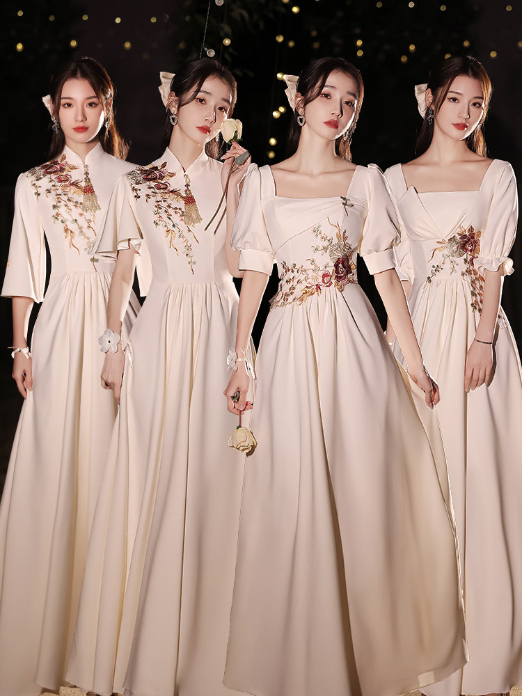 中式伴娘服2022新款婚礼秋季缎面复古高级伴娘礼服女姐妹显瘦遮肉