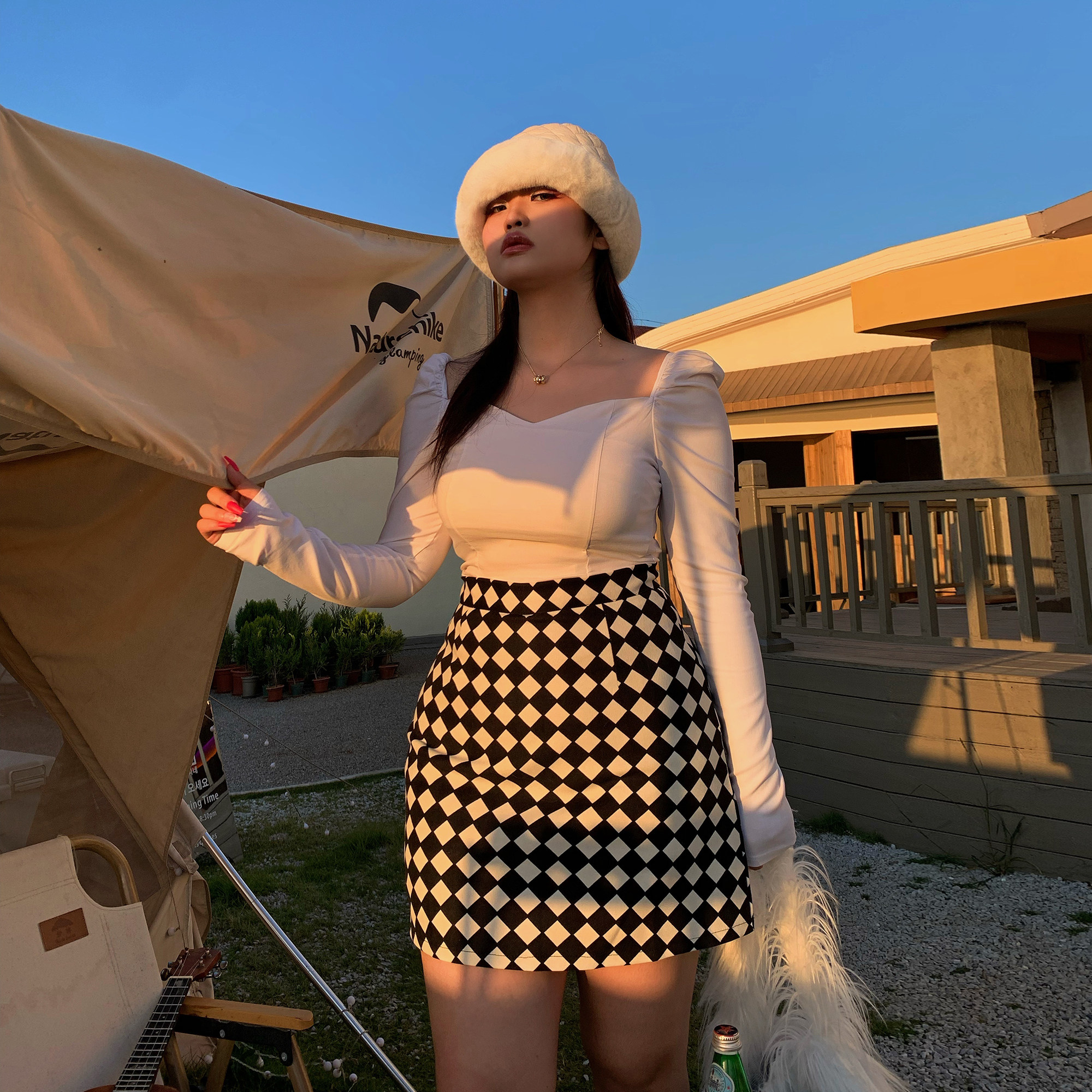 楠哥微胖辣妹格子半身裙女大码胖mm棋盘格秋冬高腰包臀a字短裙子