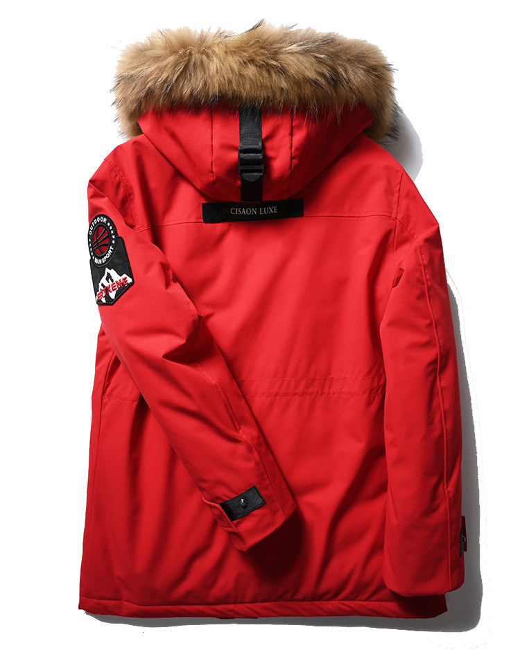 高端90白鹅绒登峰系列高蓬松真毛领冬季男士中长款连帽羽绒服