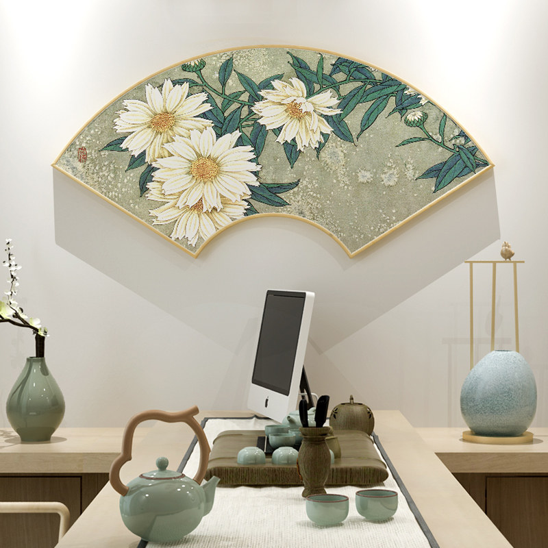 国韵双联餐厅挂画玄关花卉绿色植物国画装饰画花事现代装饰画