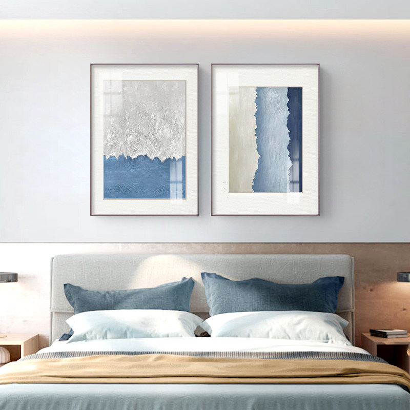 蓝夕北欧风格蓝色抽象装饰画客厅沙发背景墙软装现代装饰画