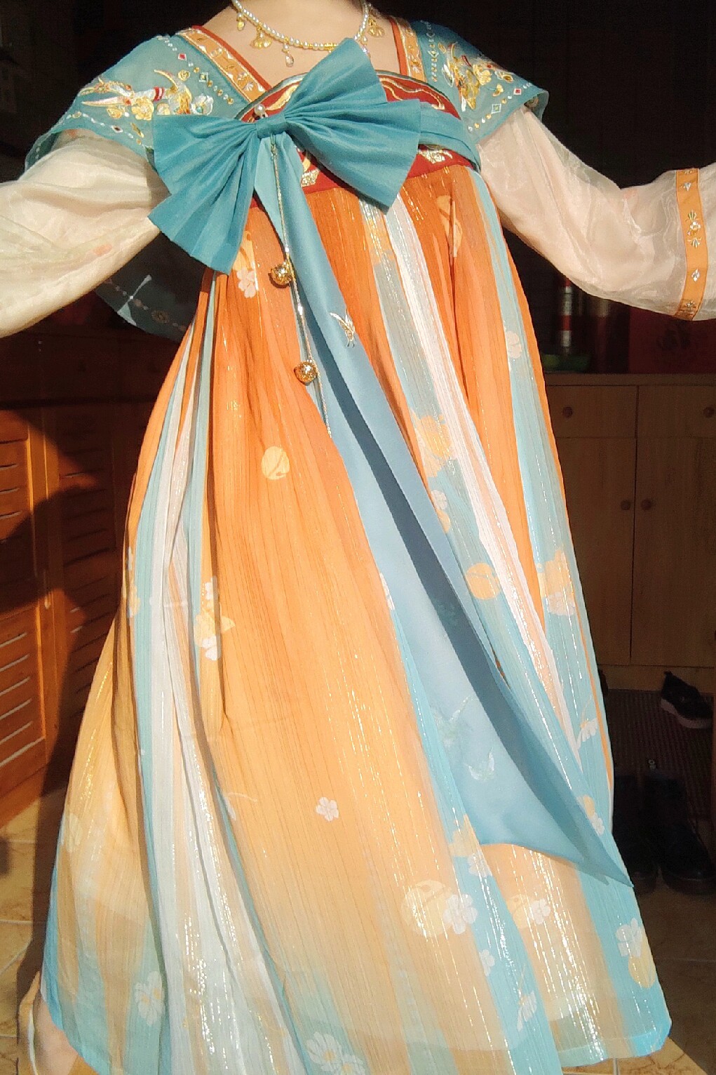 瑶瑶新瑶瑶长袖拼接刺绣汉服改良连衣裙同款国风汉服