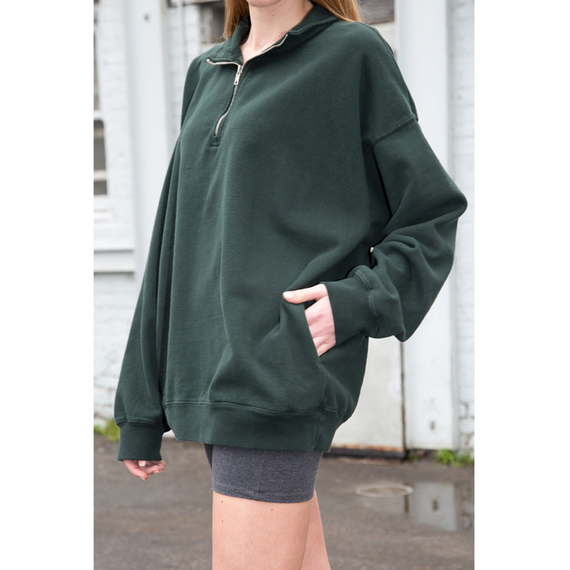 新款brandymelville欧美风纯色宽松套头半开拉链长袖卫衣