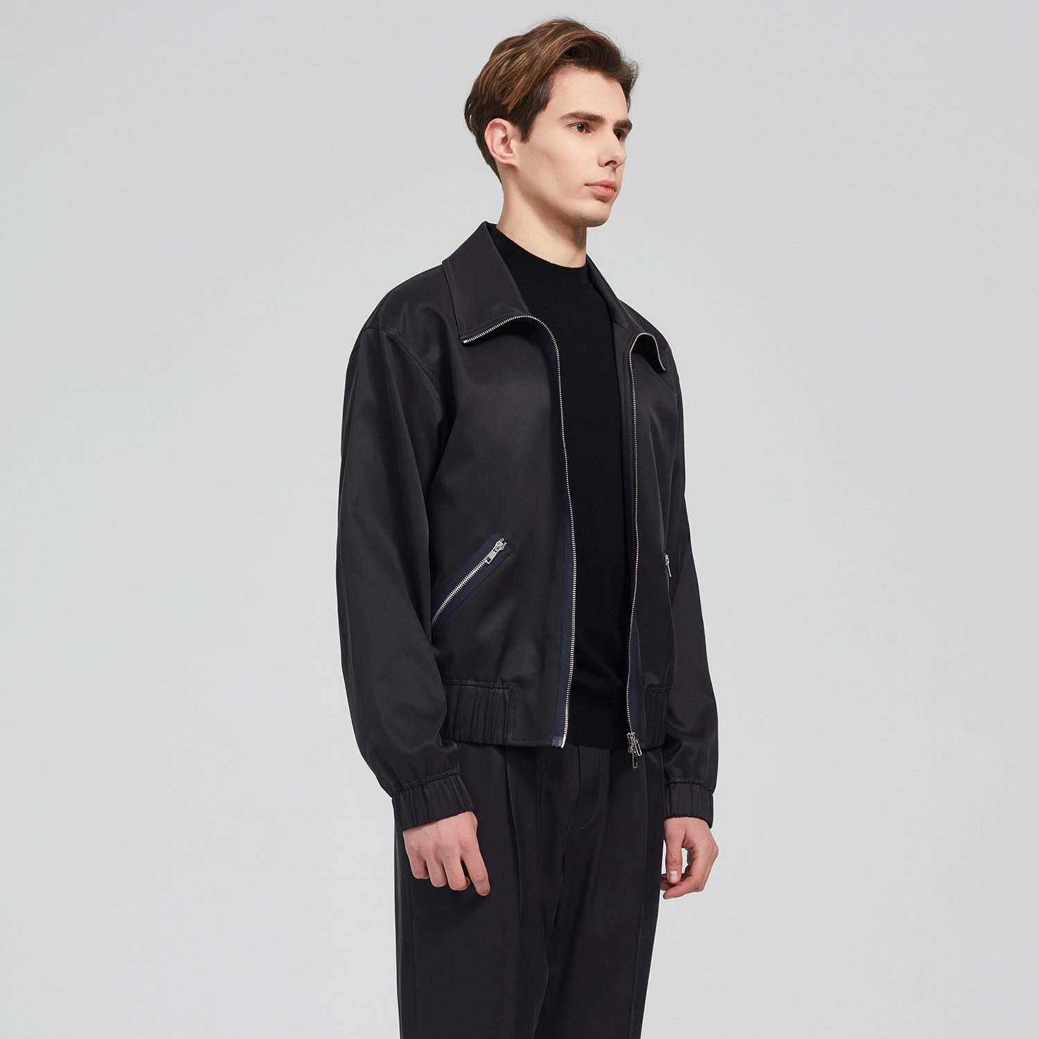 magmode名堂arcatelier秋冬新款藏蓝蓝色翻领夹克夹克