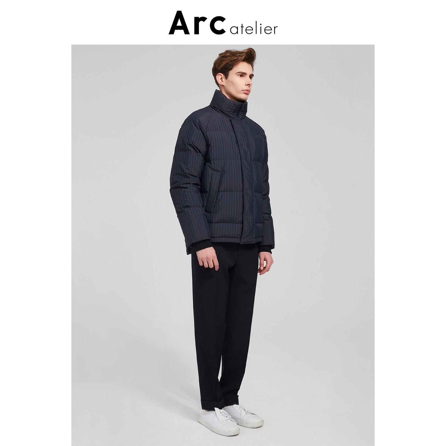 magmode名堂arcatelier秋冬条纹立领羽绒服羽绒服