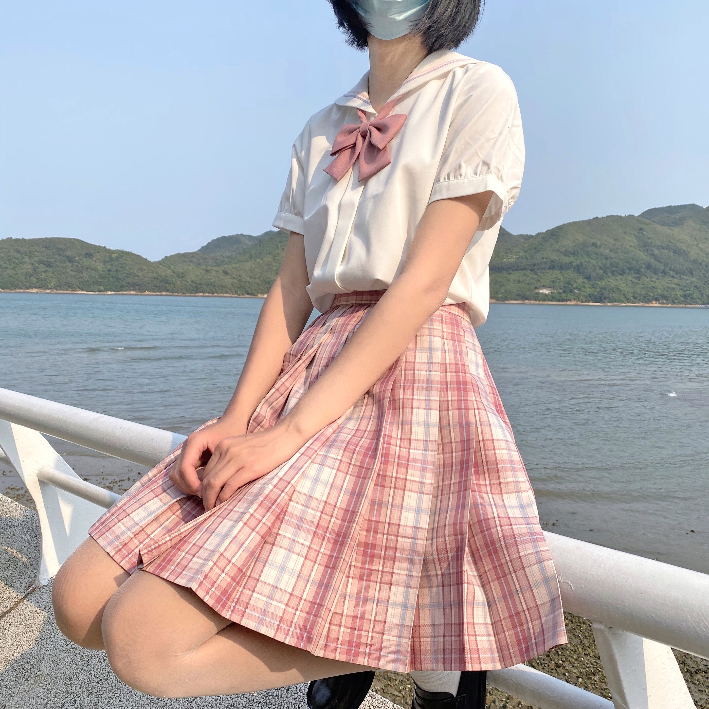 jk百褶裙高腰粉色格裙制服日系百搭森旅山鬼学生校服