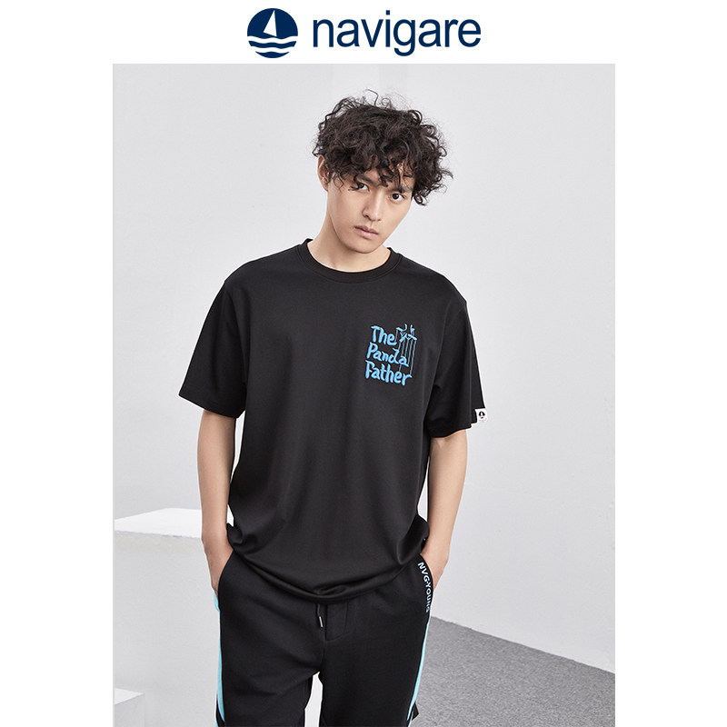 navigare潘粤明联名款男士短袖圆领t恤2021夏季新款棉丅恤上衣薄