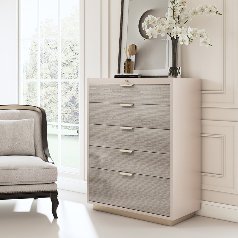 意式实木五斗柜轻奢卧室翻盖镜子梳妆一体储物斗柜玄关首饰收纳柜